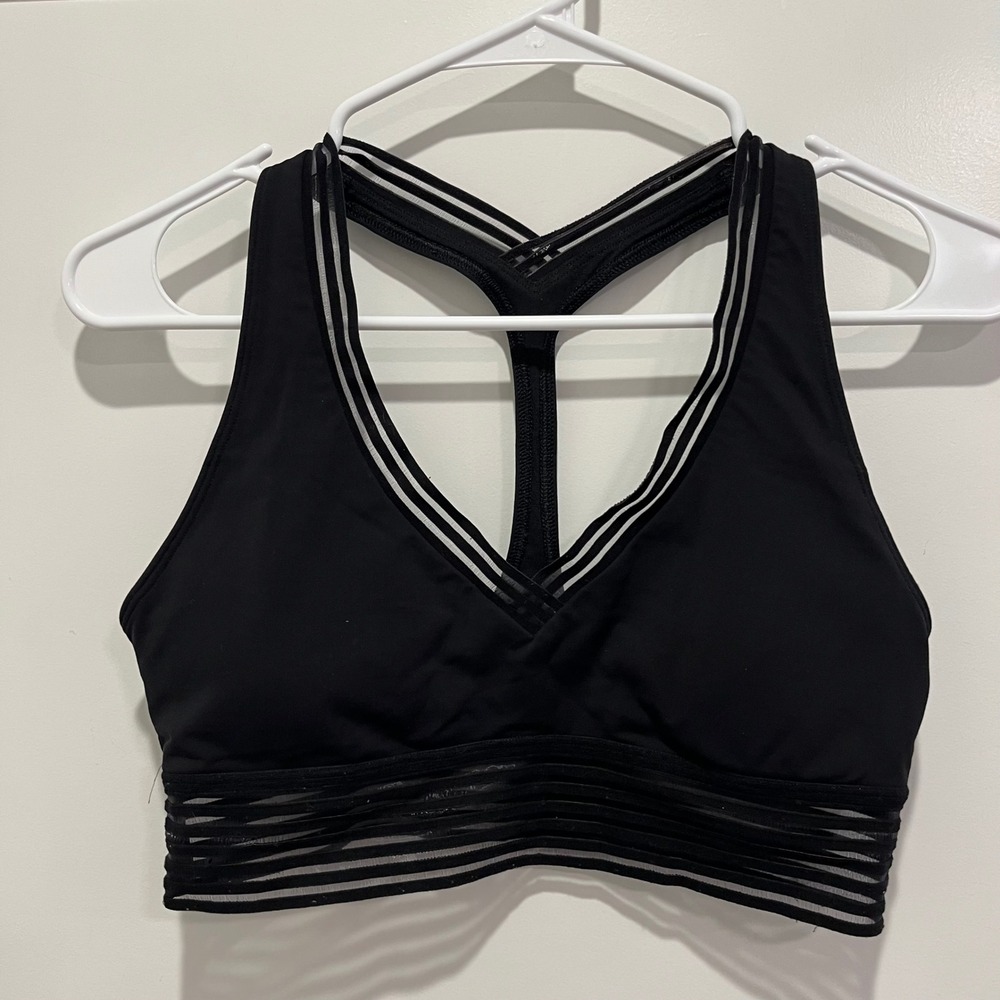 Lululemon Free To Be Wild Sports Bra Black Mesh Stripe T-Back Yoga Gym 4657